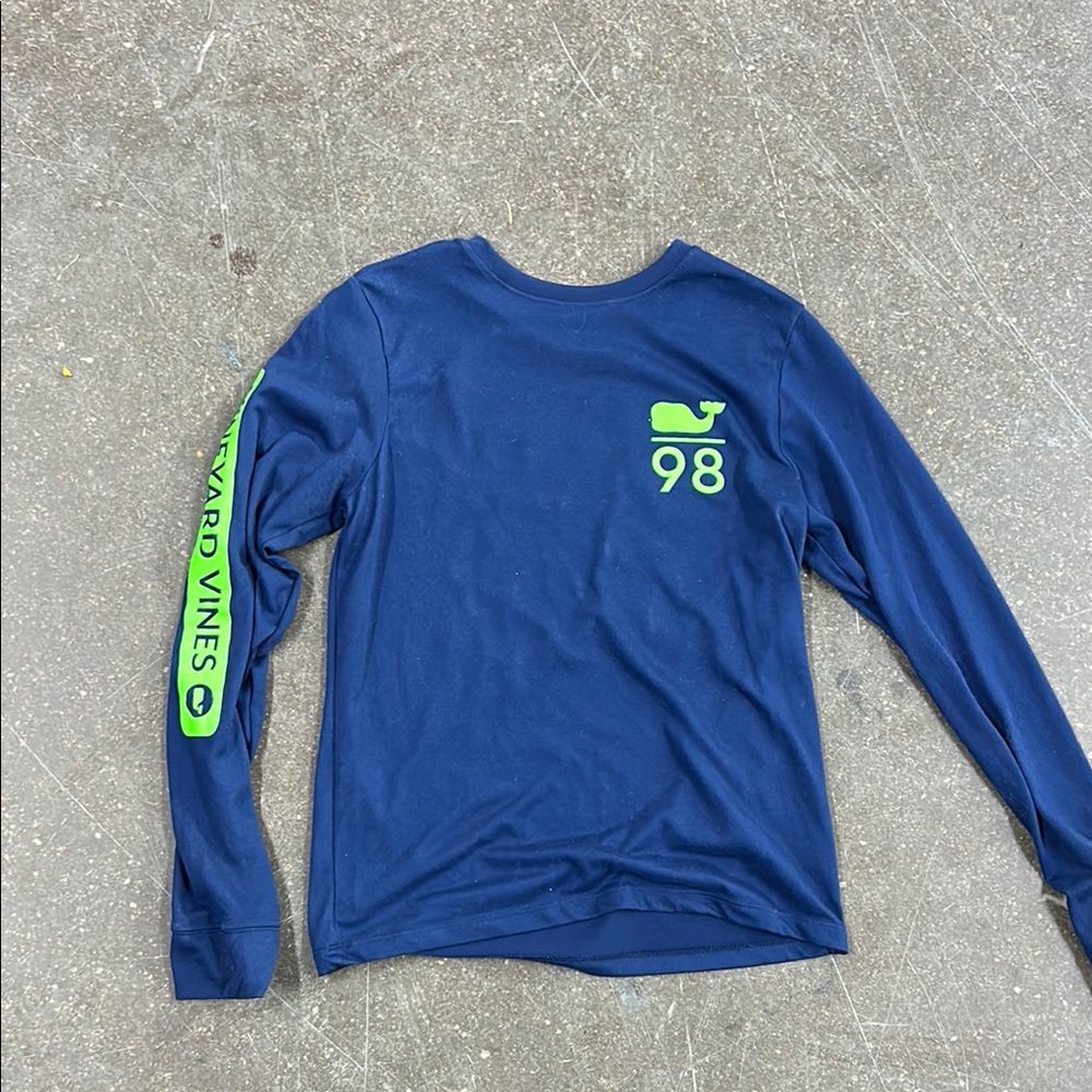Vineyard Vines Long Sleeve Tee Medium 8 10 Blue Neon Green Outdoors Pool Shirt